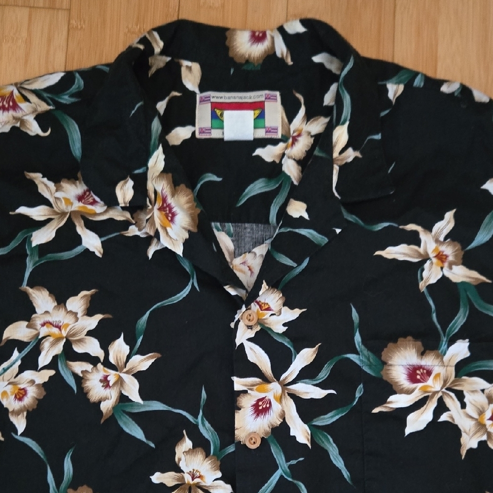 Men's Banana Jack Made in Hawaii Tropical Black Floral Hawaiian Men's Shirt 3XL